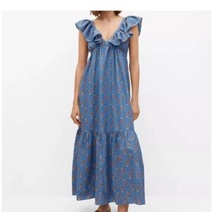 Mango Blue and Pink Ruffled Mini Dress